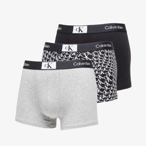 Boxerky Calvin Klein 96 Cotton Trunk 3-Pack Black/ Grey Heather/ Warped Logo Print Black S
