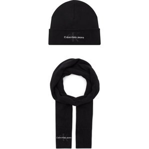 Sada čepice a šál Calvin Klein Jeans Gifting Logo Beanie/Scarf K60K611418 Černá