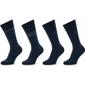 Sada 4 párů pánských vysokých ponožek Tommy Hilfiger 701220146 Navy 001