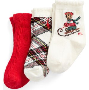 Sada 3 párů dětských vysokých ponožek Polo Ralph Lauren 445896759001 Red/Cream
