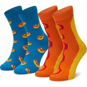 Sada 2 párů vysokých ponožek unisex Happy Socks KHDO02-6700 Modrá